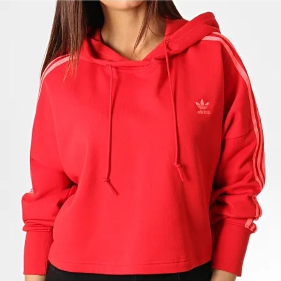 adidas Tops - Adidas Red Hoodie with Classic 3 Stripes